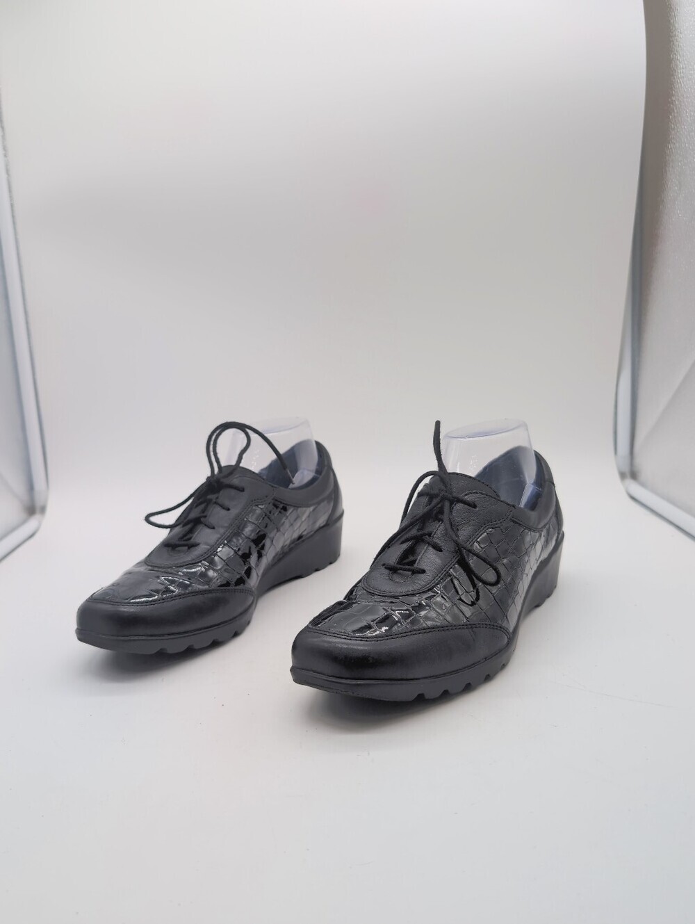 Josef Seibel Airped Plus Black Croc Embossed Leather Lace-Up Wedge Shoes Size 40